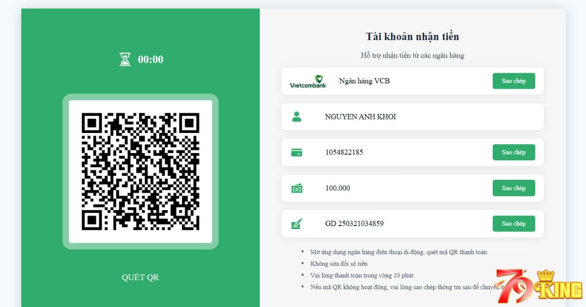 Tiết kiệm thời gian nạp 79KING nhờ quét mã QR